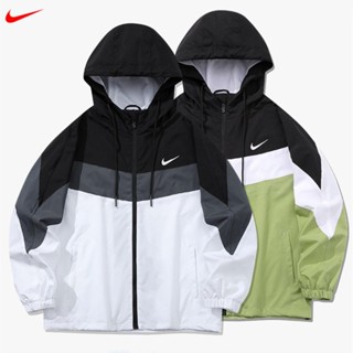 Nike เสื้อแจ็กเก็ต กันลม มีฮู้ด ทรงหลวม กันน้ํา ขนาดใหญ่ สีคอนทราสต์ สําหรับผู้ชาย