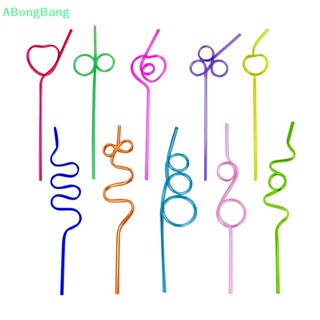 Abongbang หลอดพลาสติก ทรงโค้ง สีสันสดใส สําหรับงานปาร์ตี้ บาร์ 10 ชิ้น