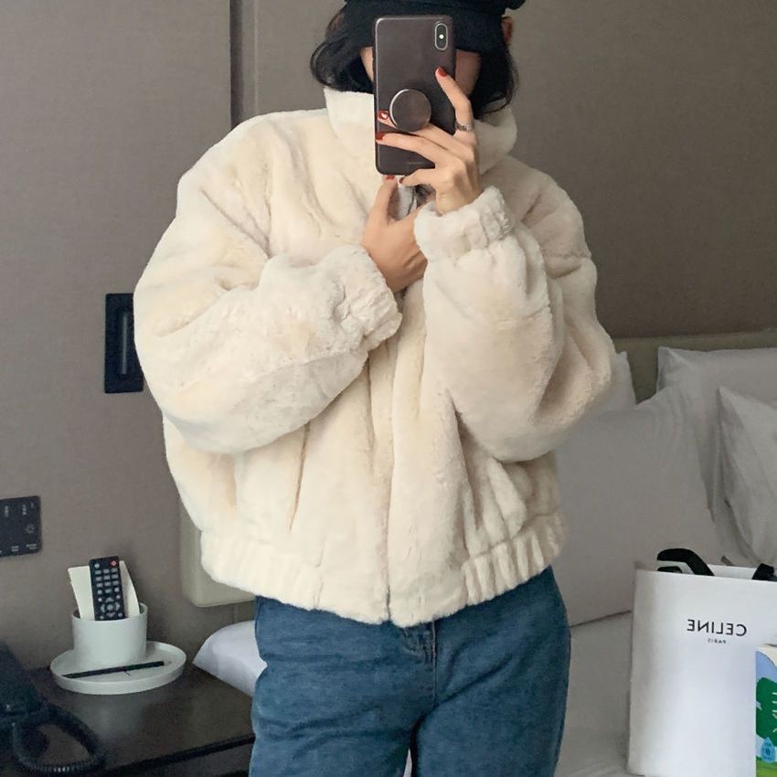 เสื้อโค้ทแขนยาว คอตั้ง ทรงหลวม สีเทา ให้ความอบอุ่น แฟชั่นฤดูหนาว สําหรับผู้หญิง
