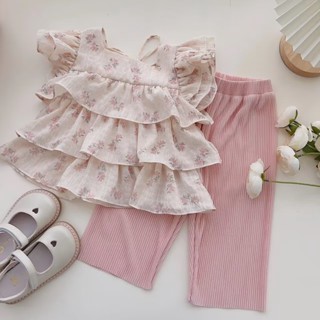 Girls French romantic collar chiffon broken cake blouse + jiggle pants two sets of new summer clothes