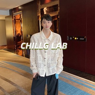 CHILLG LAB เสื้อเชิ้ตผู้ชายอารมณ์ย้อนยุคใหม่สไตล์จีนกลวงออกแขนยาวฝรั่งเศสขี้เกียจคาร์ดิแกนถักแบบสบาย ๆ