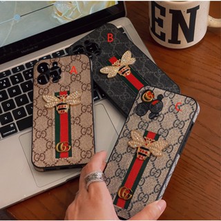 เคสมือถือ ลาย Gucci+Bee Flash Diamond 13 12 11 promax สําหรับ iphone14 13 12 pro max 14 11 14pro 14plus