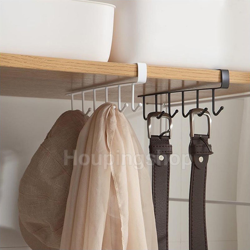 ชั้นวางของเหล็ก แบบ 6 ตะขอ ไม่ต้องเจาะ สําหรับห้องครัว ตู้เสื้อผ้า - รูปที่ 5