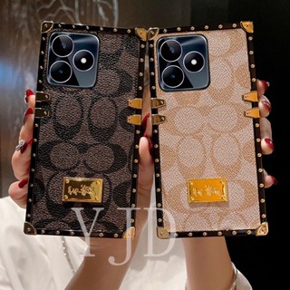 เคสโทรศัพท์มือถือ ขอบตรง ทรงสี่เหลี่ยม กันกระแทก แฟชั่นหรูหรา สําหรับ Realme C53 C55