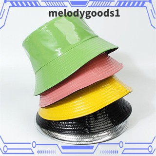 Melodygoods1 หมวกบักเก็ต ผ้าฝ้าย หนัง PU กันแดด ย้อนกลับได้ สําหรับเดินทาง