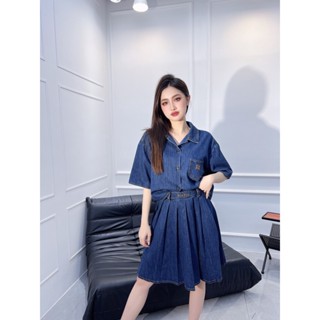 VQQN MIU MIU 23 spring and summer new Tannin Blue Series pocket embroidered denim shirt pleated denim skirt fashionable suit