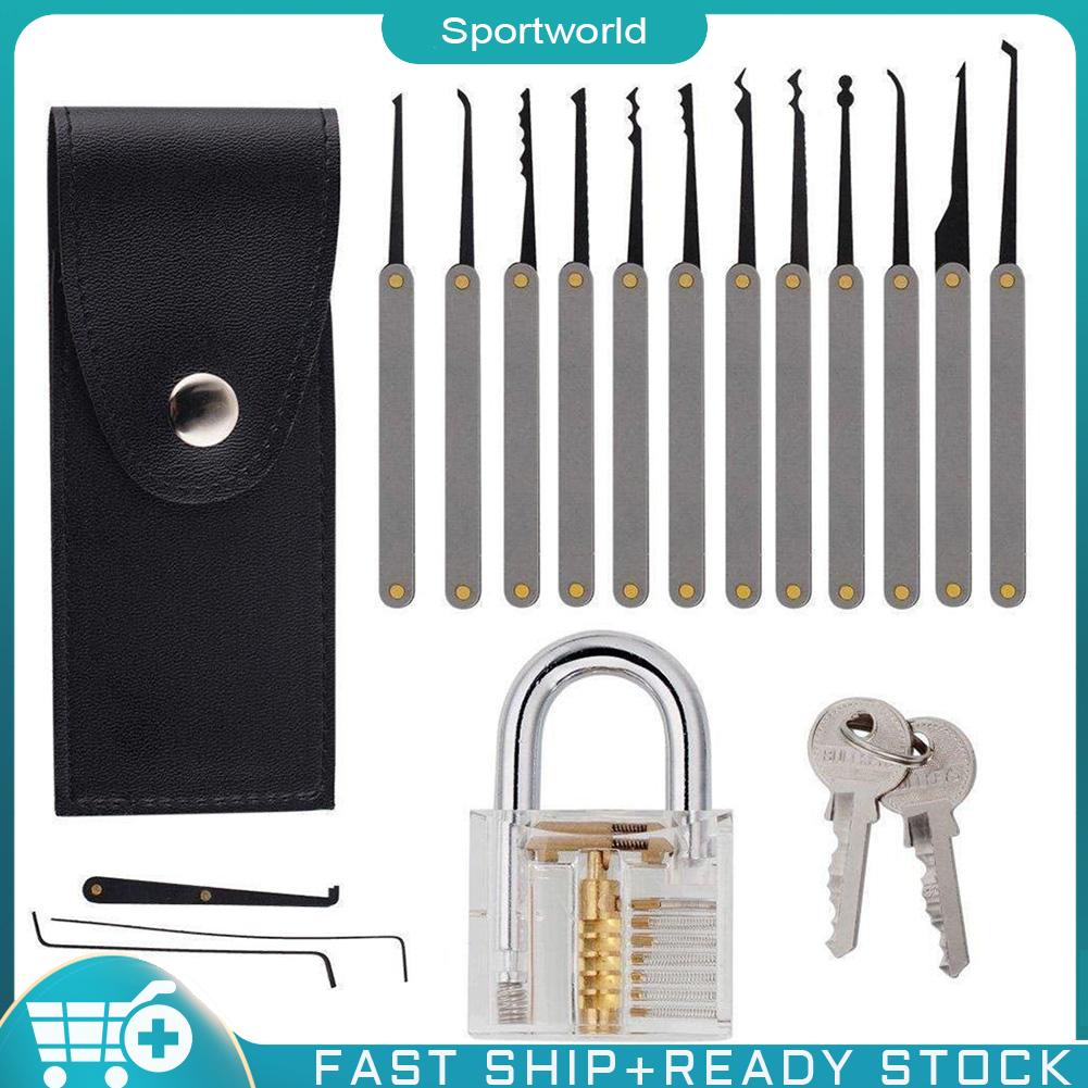17pcs Training Practice Lock Pick Padlock Picking Unlocking Lock Pick Tools