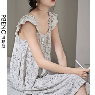 [พร้อมส่ง] ชุดนอนกระโปรง ผ้าฝ้าย แขนกุด ลายดอกไม้ พลัสไซซ์ เซ็กซี่ แฟชั่นฤดูร้อน สําหรับสตรี
