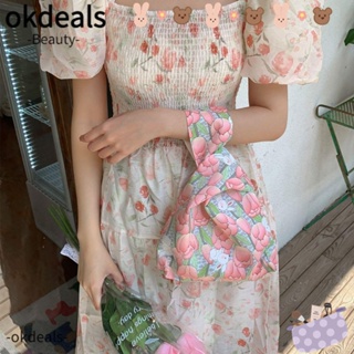 Okdeals กระเป๋าถือ กระเป๋าใส่เหรียญ แฮนด์เมด ความจุสูง ลายดอกไม้ กระต่าย สําหรับเด็กผู้หญิง