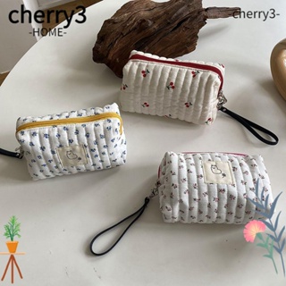 CHERRY3 กระเป๋าเครื่องสําอาง ผ้าฝ้าย ลายดอกไม้ แบบพกพา