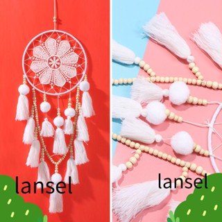 Lansel ตาข่ายดักฝัน ประดับลูกปัดไม้ ลายดอกไม้ สีขาว สําหรับแขวนตกแต่งผนังห้อง