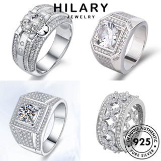 HILARY JEWELRY เครื่องประดับ แหวน เกาหลี ผู้ชาย 925 มอยส์ซาไนท์ไดมอนด์ แฟชั่น เครื่องประดับ เงิน เรียบง่าย Silver ต้นฉบับ แท้ M079