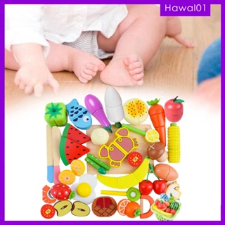 [Hawal] ของเล่นไม้ หั่นผัก ผลไม้ สําหรับเด็กผู้ชาย ผู้หญิง 35 ชิ้น