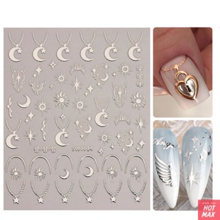 ANNIES แผ่นแปะเล็บสไตล์โมร็อกโก Gold Silver Star Moon Love Feather Waterproof Stickers [hotmax]