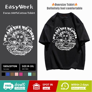 Easywork 🌴🌴เสื้อยืดคอกลม ผ้าฝ้าย ✨แบบนิ่ม ทรงหลวม พิมพ์ลายอนิเมะ สไตล์เกาหลี สําหรับผู้ชาย🧵