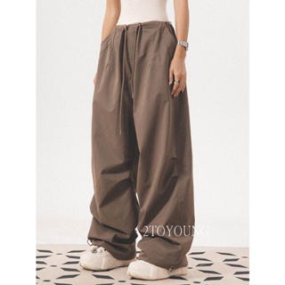 2TOYOUNG  กางเกงขายาว คาร์โก้ กางเกง เชือกอเมริกันคลาสิค Cargo pants 2023 NEW 072635 High quality fashion ทันสมัย Unique A20M06J 36Z230909