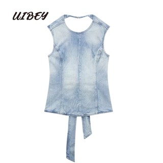 Uibey เสื้อกั๊ก คอกลม ฉลุลาย แฟชั่น 850656