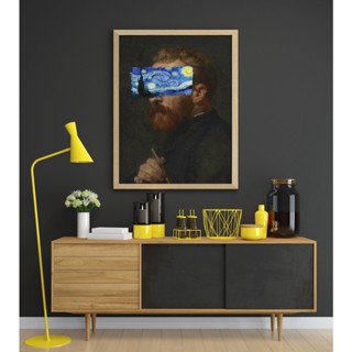 ภาพวาดผ้าใบ รูป Vincent Van Gogh with The Starry Night สําหรับตกแต่งผนังบ้าน 0711