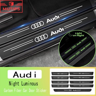 Audi 9 ชิ้น ป้องกันรอยขีดข่วน สําหรับติดประตูรถยนต์ เรืองแสง สติกเกอร์คาร์บอนไฟเบอร์  TT mk2 A5 A4 B7 B8 B5 A3 8l A1 Q5 A6 C7 C6 Q7 Q3 Q2 E-tron