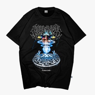 ร้อน a Kaos Distro เสื้อยืดลําลอง ผ้าฝ้าย แขนสั้น พิมพ์ลายกราฟฟิค Labyrinth Font Root Metal Kaos สีดํา สําหรับผู้ชาย ผู้