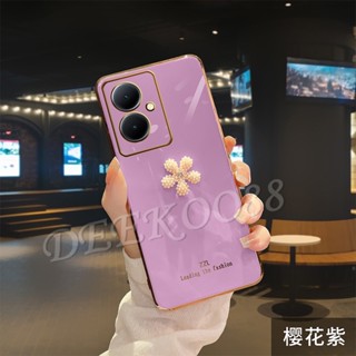 เคสโทรศัพท์มือถือแบบนิ่ม ขอบตรง ลายดอกไม้น่ารัก 3D สําหรับ VIVO Y78 Y36 Y27 Y02 Y02T Y02A V27 V27e 5G 4G VIVOY78 VIVOY36 VIVOY27