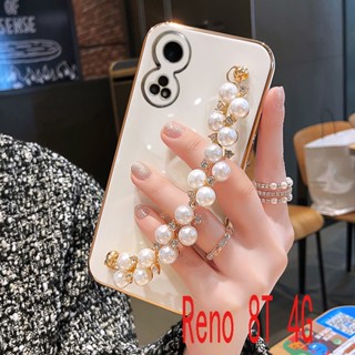 เคสโทรศัพท์มือถือแบบนิ่ม พร้อมสายคล้องมือ ประดับมุก สําหรับ OPPO Reno 8T 4G Reno 8T 5G OPPO A78 5G OPPO A78 4G