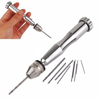 ⚡NEW 8⚡Mini Hand Drill Micro Bits Silver Vise Hand Push Jewelry Clock Twisted