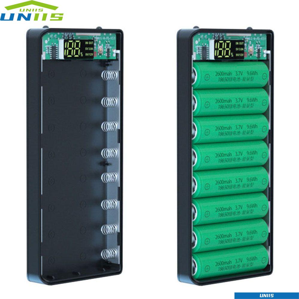 Uniis พาวเวอร์แบงค์ แบตเตอรี่ 8×18650 DIY Dual USB พร้อมที่ชาร์จไฟ LED