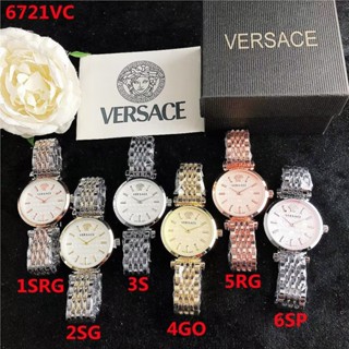 Versace นาฬิกาข้อมือควอตซ์ลําลอง สายหนัง หน้าปัดกลม ประดับเพชร เหมาะกับของขวัญวันเกิด สําหรับผู้ชาย และผู้หญิง