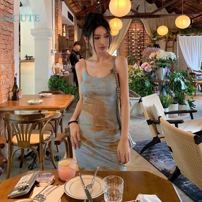 Gjcute ชุดเดรสยาว แขนกุด เปิดหลัง สไตล์ชายหาด เซ็กซี่ แฟชั่นฤดูร้อน สําหรับผู้หญิง WTD