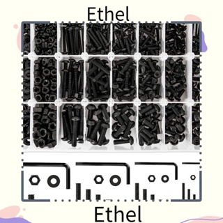 Ethel1 ชุดน็อต และแหวนรอง สกรูเมตริก M2 M3 M4 M5 8 10 12 16 20 25 มม. 1255 ชิ้น พร้อมประแจหกเหลี่ยม และแหนบ 10.9 สีดํา 24 ขนาด|เครื่องมือสกรู