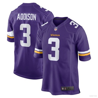 เสื้อกีฬาแขนสั้น ลายทีมชาติฟุตบอล NFL Minnesota Vikings Jordan Addison HQ1 2023 พลัสไซซ์ QH1