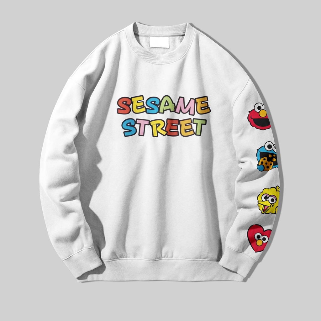 Sesame Street Cookie monster and frends เสื้อสเวตเตอร์คอกลม unisex พรีเมี่ยมสําหรับผู้ชายและผู้หญิงไซส์ M-XL