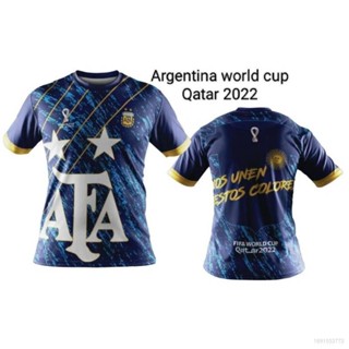 เสื้อกีฬาแขนสั้น คอกลม ลายทีมชาติฟุตบอล Argentina Fans 22 23 สําหรับผู้ชาย และผู้หญิง