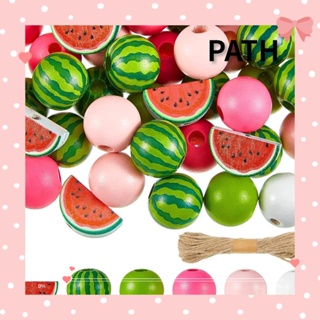 Path ลูกปัดไม้ ทรงกลม ลายแตงโม แฮนด์เมด สําหรับทําเครื่องประดับ ต่างหู DIY