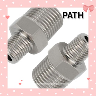 Path ข้อต่อท่อหกเหลี่ยม สเตนเลส สีเงิน 1/2 นิ้ว NPT ตัวผู้ X 3/8 นิ้ว NPT 2 ชิ้น