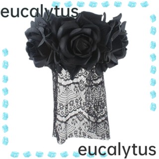 Eucalytus1 ที่คาดผม ผ้าโพลีเอสเตอร์ ลายดอกไม้ ดอกกุหลาบ สีดํา สีแดง เซ็กซี่ สําหรับปาร์ตี้ฮาโลวีน