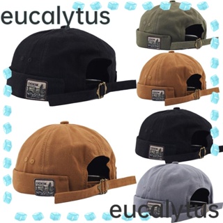 Eucalytus1 หมวกบีนนี่ ผ้าฝ้าย ทรงโดมแตงโม ปรับได้ สไตล์เรโทร แฟชั่นสําหรับผู้ชาย