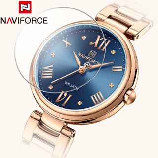 Naviforce ผู้หญิง เลดี้ แบรนด์หรู สีฟ้า ทอง สร้อยข้อมือสเตนเลส แท้ นาฬิกาข้อมือหญิง 5030
