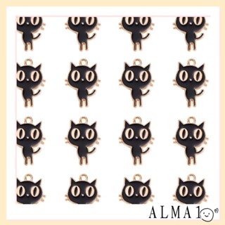 Alma จี้รูปการ์ตูนสัตว์ แมวน่ารัก โลหะผสม สีดํา 15*19 มม.