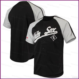 เสื้อคาร์ดิแกนเบสบอล แขนสั้น ลายทีม NP2 MLB Chicago White Sox Stitches สีดํา สําหรับผู้ชาย และผู้หญิง PN2