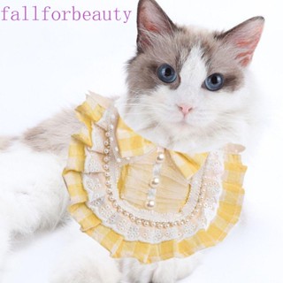 Fallforbeauty ปลอกคอสุนัข ลูกไม้ ผ้าซาติน หลากสี พร้อมโบว์ มุกปลอม ผ้าขนหนูน้ําลายแมว นุ่ม