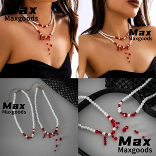 Maxg สร้อยคอมุกเทียม สีแดงมุก หลายชั้น เครื่องประดับฮาโลวีน สําหรับผู้หญิง ปาร์ตี้ฮาโลวีน