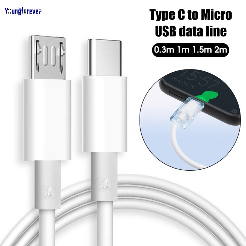 สายชาร์จอะแดปเตอร์ Type-C เป็น Micro USB พอร์ตคู่ 0.3 1 1.5 2 ม. ทนทาน สําหรับโทรศัพท์มือถือ