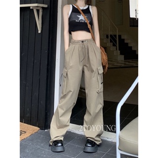 2TOYOUNG  กางเกงขายาว คาร์โก้ กางเกง เชือกอเมริกันคลาสิค Cargo pants 2023 NEW AG081110 Trendy ทันสมัย พิเศษ ทันสมัย A20M063 36Z230909