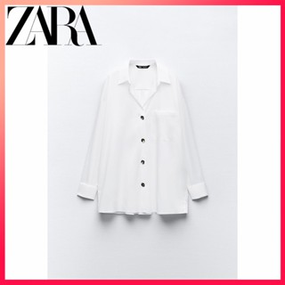 Zara ใหม่ เสื้อเบลาส์กระดุมหน้า กระดุมทอง สําหรับผู้หญิง