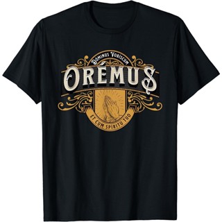 ใหม่ เสื้อยืดลําลอง แขนสั้น พิมพ์ลาย Oremus Dominus Vobiscum แบบดั้งเดิม สไตล์ละติน