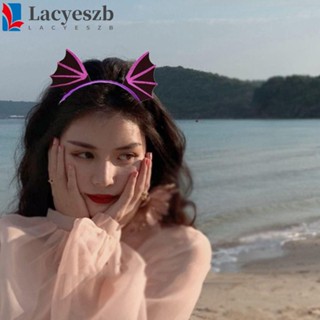 Lacyeszb ที่คาดผมปีกค้างคาว แตรปีศาจ ฮาโลวีน ตลก แวววาว สไตล์เกาหลี ปาร์ตี้ พลาสติก