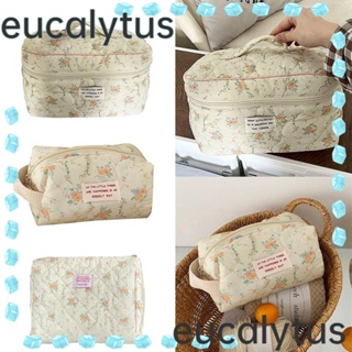 Eucalytus1 กระเป๋าเครื่องสําอาง ผ้าฝ้าย ลายดอกไม้ อเนกประสงค์ จุของได้เยอะ สําหรับผู้หญิง