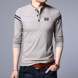 เสื้อโปโลแขนยาว คอปก เข้ารูป สีพื้น สไตล์ฮ่องกง สําหรับผู้ชาย